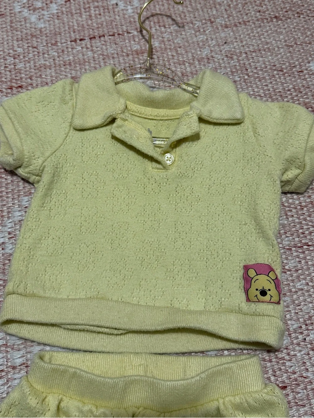Disney Butter Yellow Knit Polo Top and Shorts Set with Winnie the Pooh Vintage